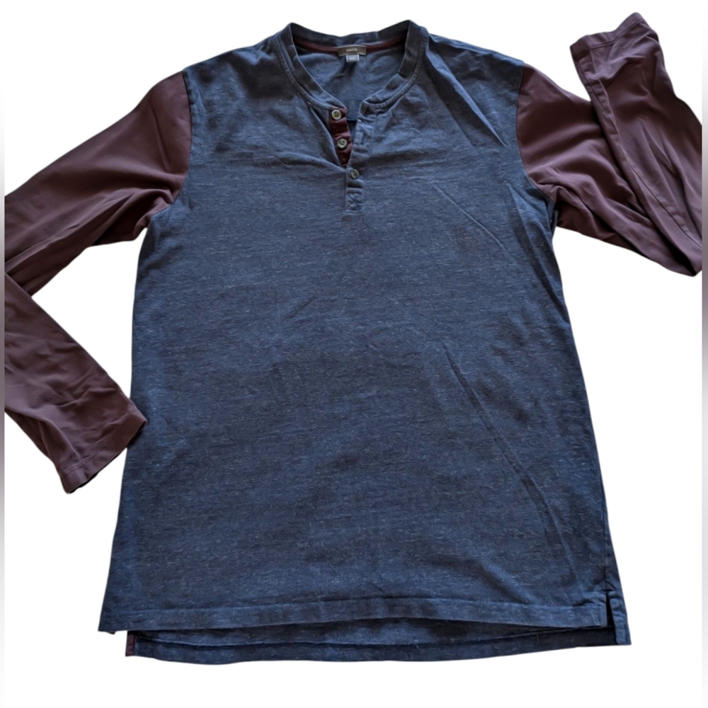 Vince Burgundy and Blue Long Sleeve Tee Casual Knit Henley